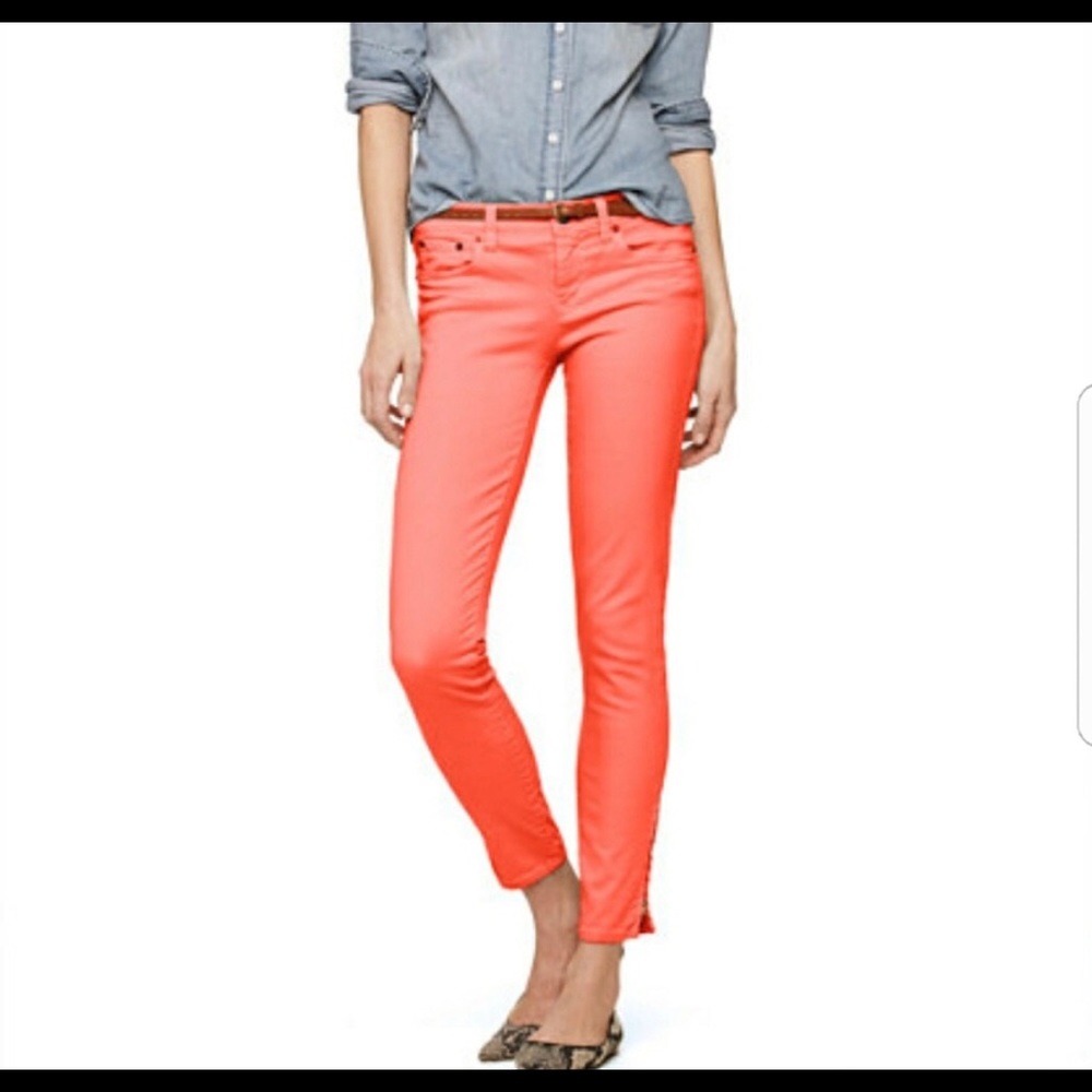 J. Crew toothpick salmon orange ankle jeans, sz 27